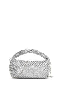 کیف زنانه مینی دستی نقره‌ای بند بلند بافت‌دار دری مد