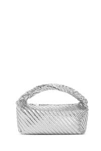 کیف زنانه مینی دستی نقره‌ای بند بلند بافت‌دار دری مد