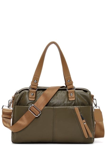 کیف شانه ای بند بلند خاکی تیره زنانه دری مد