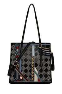 کیف شانه ای بند بلند زنانه با طرح مشکی دری مد