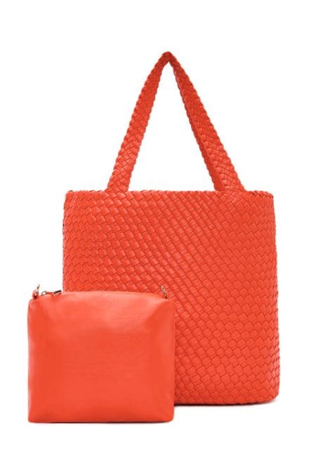 کیف شانه زنانه بند بلند نارنجی بافتنی دری مد