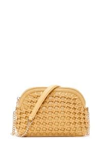 کیف صلیبی بافتنی بند بلند زنجیر زرد زنانه دری مد