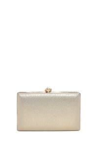 کیف مجلسی زنانه طلایی بند بلند زنجیری جعبه‌ای نگین‌دار دری مد