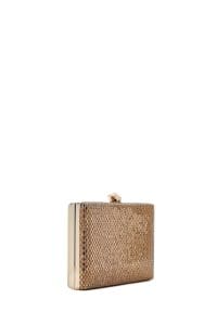 کیف مجلسی زنانه طلایی بند بلند زنجیری جعبه‌ای نگین‌دار دری مد