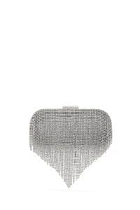 کیف مینی کلاچ زنانه نقره‌ای بند بلند زنجیری نگین‌دار دری مد