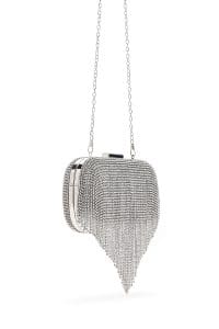 کیف مینی کلاچ زنانه نقره‌ای بند بلند زنجیری نگین‌دار دری مد