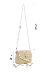 کیف کراس بادی زنانه چرم بژ بافت حصیری دری مد