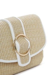 کیف کراس بادی زنانه چرم بژ بافت حصیری دری مد