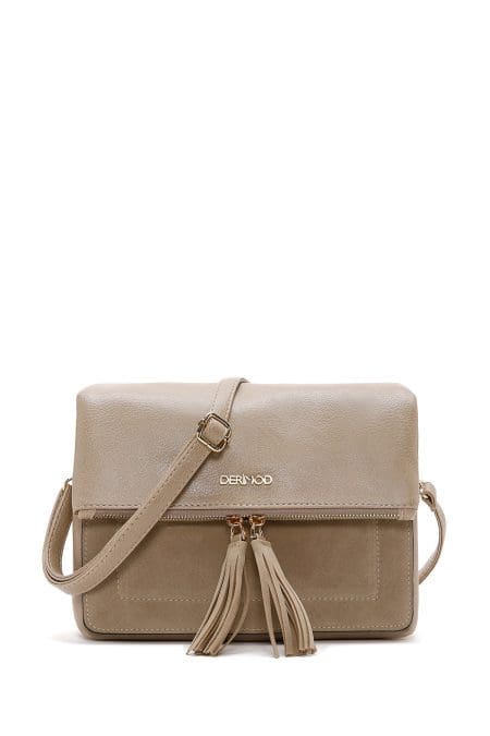 کیف کراس بادی زنانه چرم بژ بند بلند دری مد