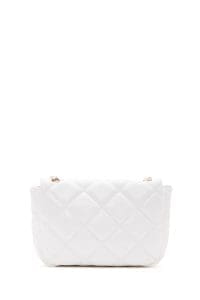 کیف کراس بادی زنانه چرم سفید بند بلند طرح‌دار کاپیتونه دری مد