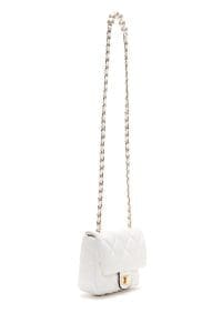 کیف کراس بادی زنانه چرم سفید بند بلند طرح‌دار کاپیتونه دری مد