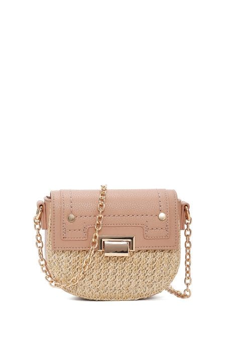 کیف کراس بادی زنانه چرم صورتی بافت‌دار مینی بند بلند دری مد