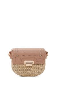 کیف کراس بادی زنانه چرم صورتی بافت‌دار مینی بند بلند دری مد