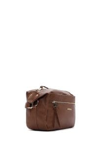 کیف کراس بادی زنانه چرم قهوه‌ای بند بلند دری مد