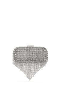 کیف کلاچ با زنجیردار بلند نقره ای زنانه دری مد