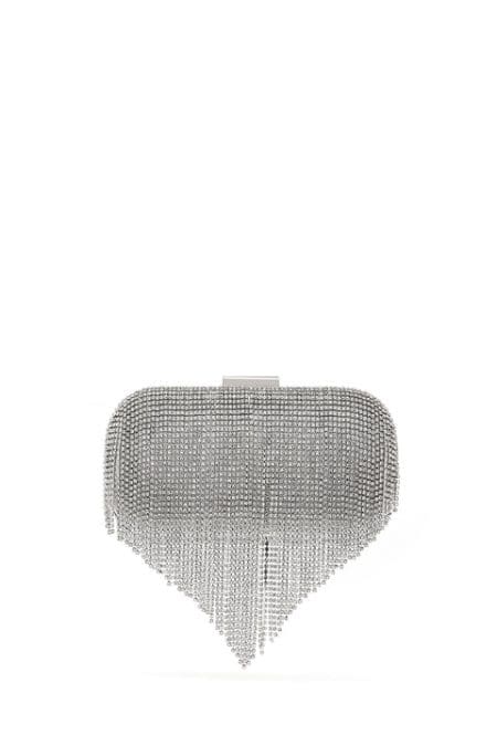 کیف کلاچ با زنجیردار بلند نقره ای زنانه دری مد