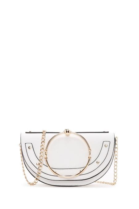 کیف کلاچ زنانه سفید مجلسی دستی مینی زنجیردار دری مد