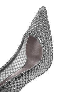 استیلتو زنانه نقره‌ای چرم نگین‌دار پاشنه نازک بلند دری مد