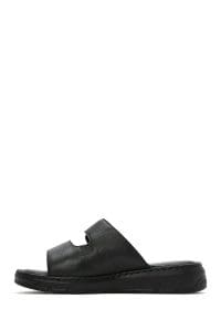 دمپایی راحتی زنانه چرم مشکی دو بندی دری مد