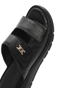 دمپایی راحتی زنانه چرم مشکی دو بندی دری مد