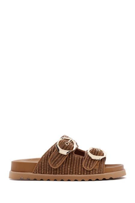 دمپایی زنانه تابه حصیری سگک‌دار دری مد