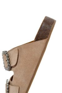 دمپایی زنانه جیر صورتی کم‌رنگ سگک‌دار نگین‌دار دری مد