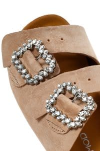 دمپایی زنانه جیر صورتی کم‌رنگ سگک‌دار نگین‌دار دری مد