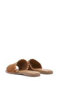 دمپایی زنانه جیر چرمی قهوه‌ای دری مد