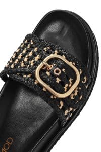 دمپایی زنانه حصیری چرمی مشکی سگک‌دار دری مد