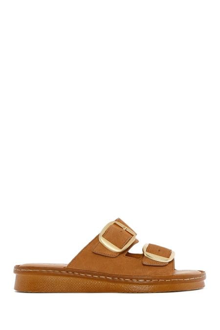 دمپایی زنانه راحتی چرمی جیر صورتی کم‌رنگ سگک‌دار دری مد