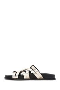 دمپایی زنانه چرمی طلایی متالیک دری مد