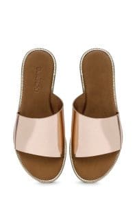 دمپایی زنانه چرمی متالیک صورتی دری مد