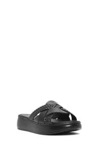 دمپایی زنانه چرمی مشکی با کف ضخیم دری مد