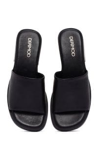 دمپایی زنانه چرمی مشکی روزمره دری مد