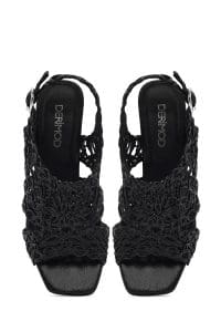 صندل زنانه مشکی متالیک بافت‌دار پاشنه‌نازک کوتاه دری مد