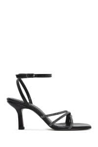 صندل زنانه مشکی نگین‌دار بنددار پاشنه‌نازک دری مد