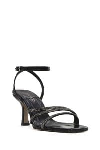 صندل زنانه مشکی نگین‌دار بنددار پاشنه‌نازک دری مد