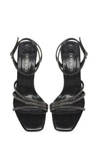 صندل زنانه مشکی نگین‌دار بنددار پاشنه‌نازک دری مد