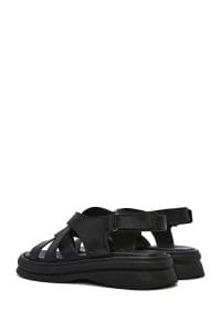 صندل زنانه مشکی چرم بند پشت باز دری مد