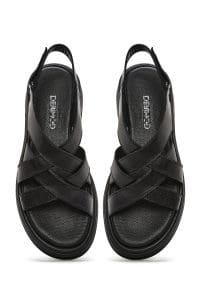 صندل زنانه مشکی چرم بند پشت باز دری مد