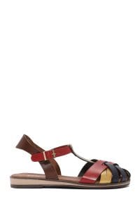 صندل زنانه چرمی رنگی بندی مدل بدروم دری مد