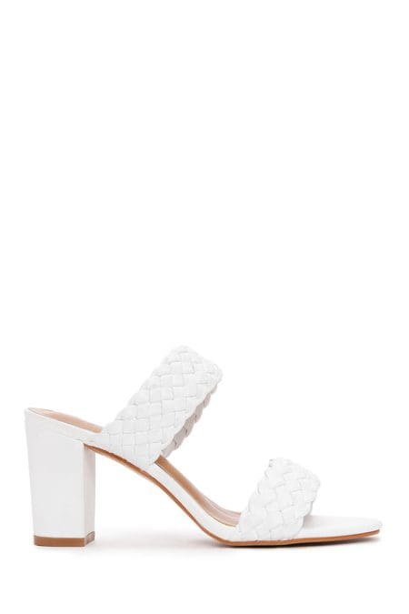 صندل پاشنه ضخیم بافتنی سفید زنانه دری مد