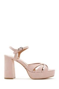 صندل پاشنه ضخیم چرم جیر پودری زنانه دری مد