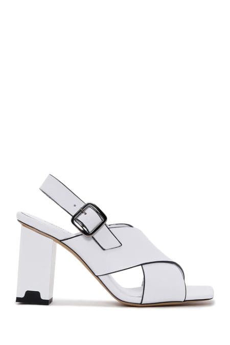 صندل پاشنه ضخیم چرم سفید زنانه دری مد