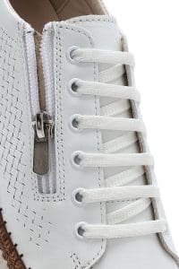 کتونی زنانه چرم سفید بنددار با زیره ضخیم دری مد