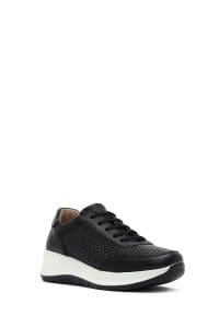 کتونی زنانه چرم مشکی بنددار با زیره ضخیم دری مد