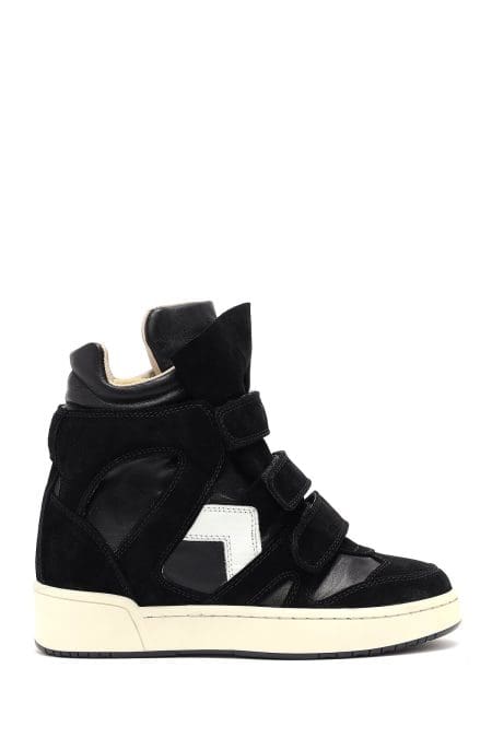 کتونی زنانه چرم مشکی بنددار با لژ بلند دری مد