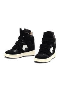 کتونی زنانه چرم مشکی بنددار با لژ بلند دری مد