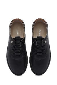 کتونی زنانه چرم مشکی بنددار دری مد