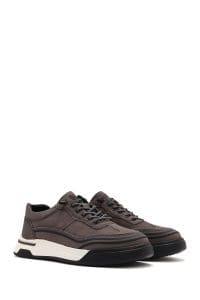 کتونی مردانه چرم نوبوک طوسی بنددار زیره ضخیم دری مد